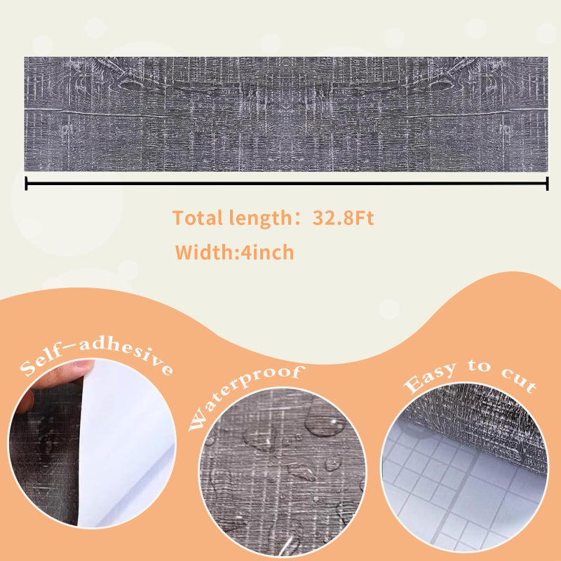 MULLSAN 10Meters Gray Wood Wallpaper Border Peel & Stick Wall Covering Kitchen Bathroom Bedroom Tiles Decor Sticker - Image 3